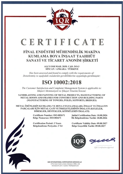 ISO 10002:2018 — Müşteri Memnuniyeti ve Şikayet Yönetim Sistemi belge taraması