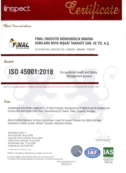 ISO 45001:2018 — İş Sağlığı ve Güvenliği Yönetim Sistemi belge taraması